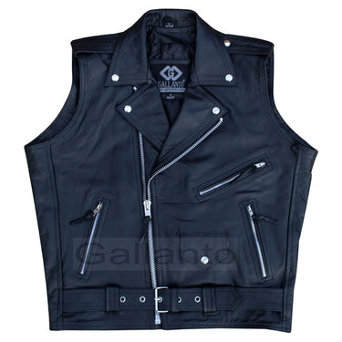 Mens Marlon Brando Style Leather Biker Gilet Vest Waistcoat Sleeveless Club -